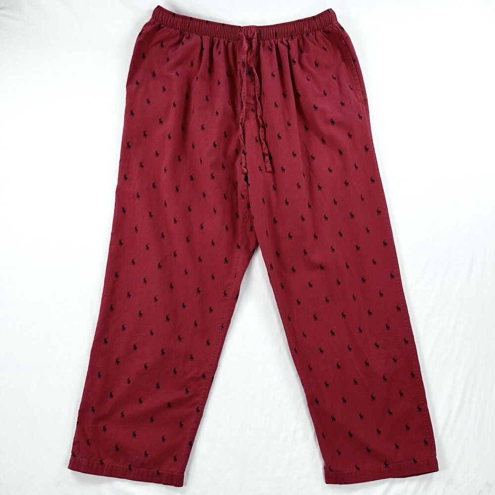 Polo Ralph Lauren Sleep Pants Mens Large Red Pony Logo Pull On Pockets Lounge